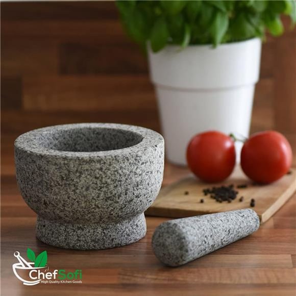 Mortar and Pestle Set - 6 Inch - 2 Cup Capacity - Unpolished Heavy Granite - Picture 5 of 6